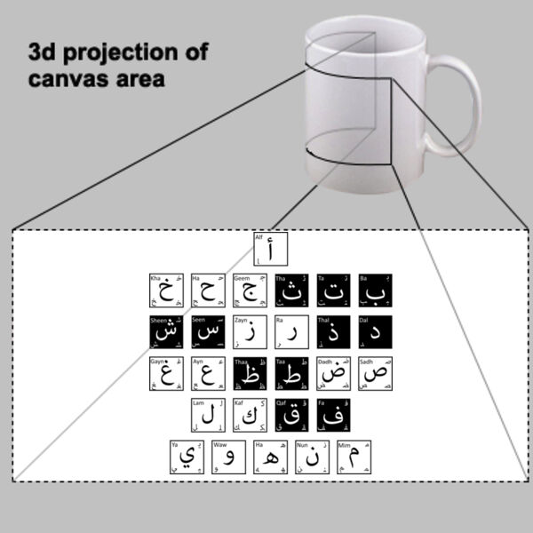 A unique design of black and white the 28 Arabic alphabet on a Mug  Thumbnail