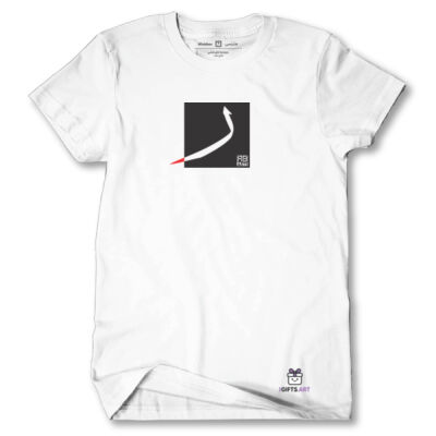 The Arabic Letter Rā’ on a Classic T-Shirt-   حرف الراء العربي بتصميم مميز بالابيض والاسود والاحمر Thumbnail