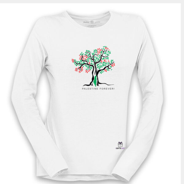 This artwork depicts an olive tree adorned with the colors-يُصوّر هذا العمل الفني شجرة زيتون مُزيّنة بألوان الأسود والأبيض والأخضر والأحمر Thumbnail