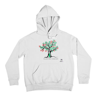 Olive Tree Art Colors with Palestine map in the middle -شجرة زيتون مُزيّنة بألوان الأسود والأبيض والأخضر والأحمر Thumbnail