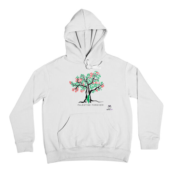 Olive Tree Art Colors with Palestine map in the middle -شجرة زيتون مُزيّنة بألوان الأسود والأبيض والأخضر والأحمر Thumbnail