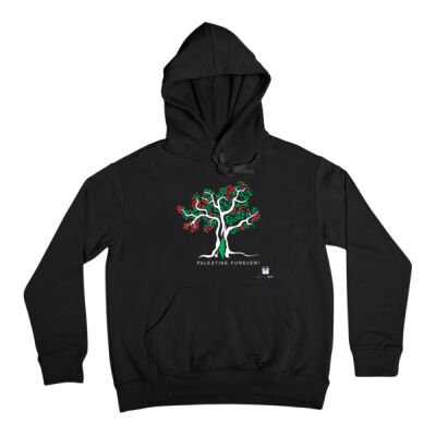 Olive Tree Art Colors with Palestine map in the middle -شجرة زيتون مُزيّنة بألوان الأسود والأبيض والأخضر والأحمر Thumbnail