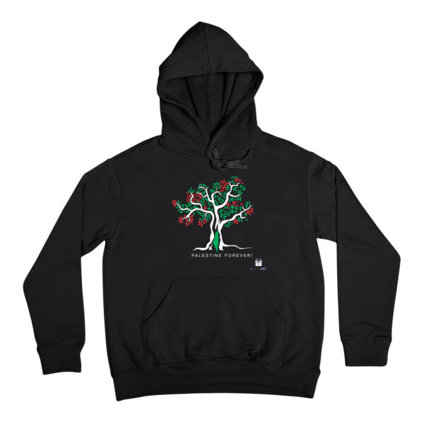 Olive Tree Art Colors with Palestine map in the middle -شجرة زيتون مُزيّنة بألوان الأسود والأبيض والأخضر والأحمر Thumbnail